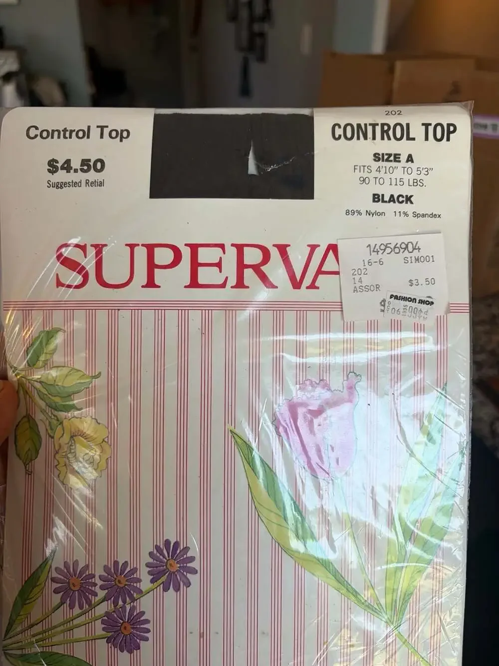 Vintage Superval Control Top Pantyhose Black Size A